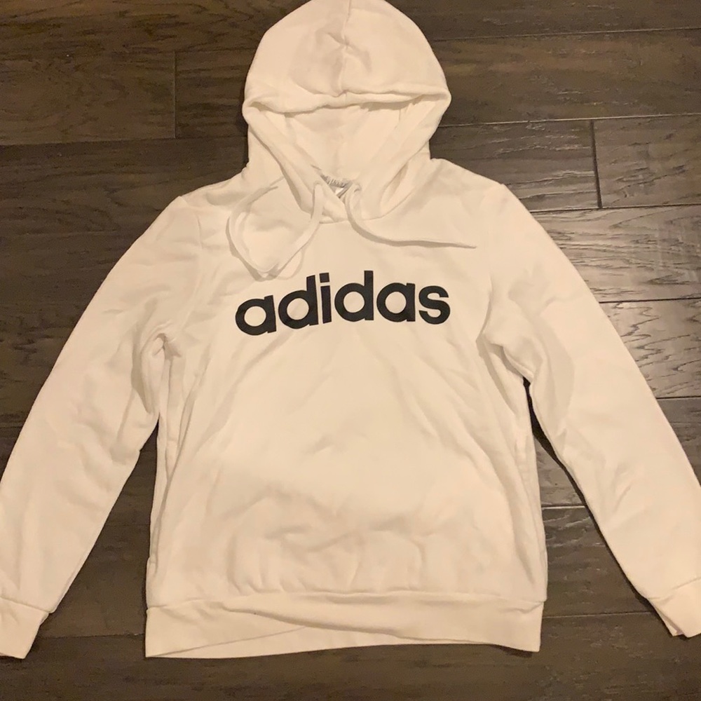 White adidas hoodie with black logo
